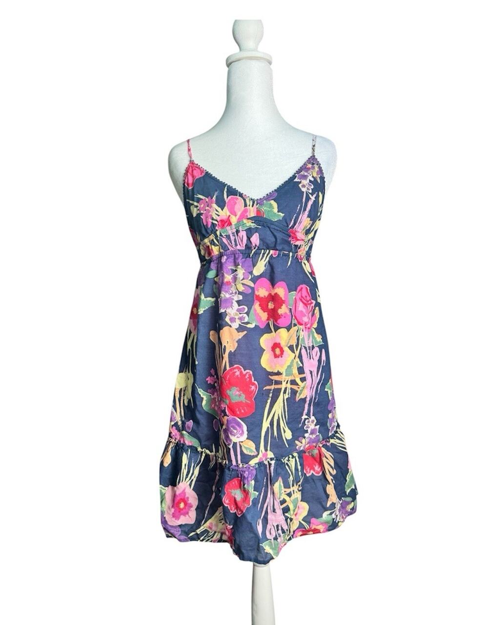 Y2K American Eagle Babydoll Floral Mini Sundress Bow Back Empire Waist Size 8